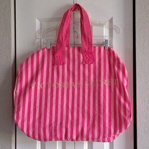Victoria's Secret 2-Tone Pink Striped Duffle Travel Top-Zip Canvas Bag